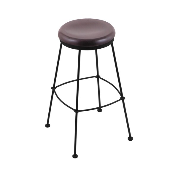 25" Stationary Counter Stool, Black Wrinkle, Dark Cherry Oak Seat